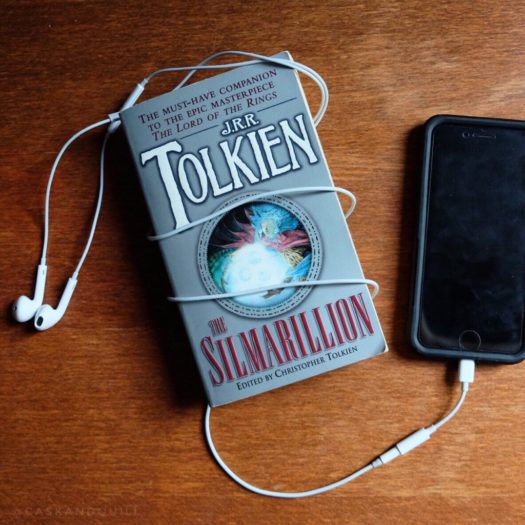 The Silmarillion cover and ear buds